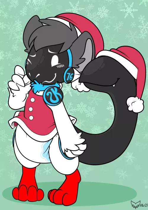 Cute little baby Protogen and its tail maw being festive. A bit too festive. (@ArtistAkita from twitter)