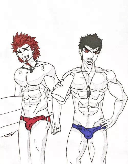 [Danganronpa] Leon and Kiyotaka wearing skimpy speedos (OC)
