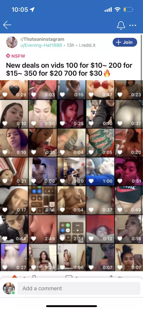 Deals on vids 100 for $100~200 for $15~ 350 for $20~ 700 for $30🔥