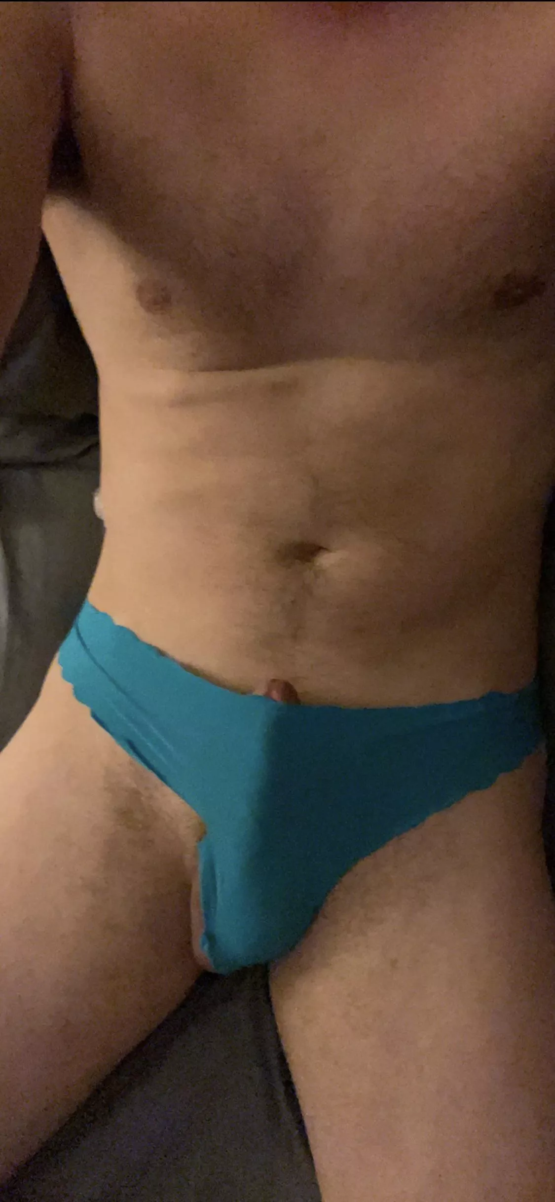 Decided to play with her blue thong tonight