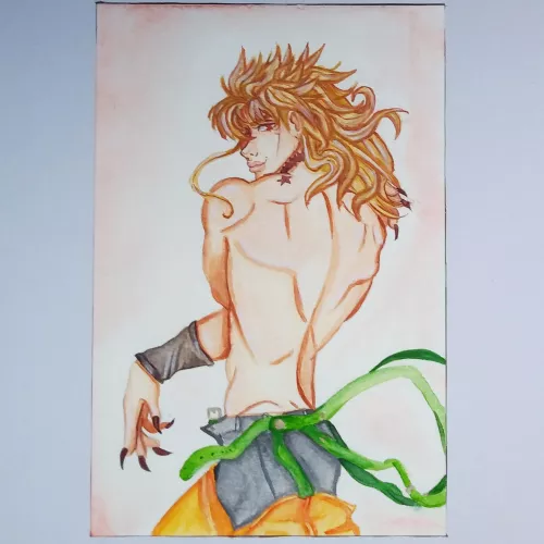 DIO ( jojos bizarre adventure) softcore painting I made for a friend. Look at those muscles~