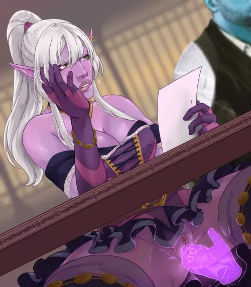 Distracted Drow in an important meeting (SaltSimulacrum)