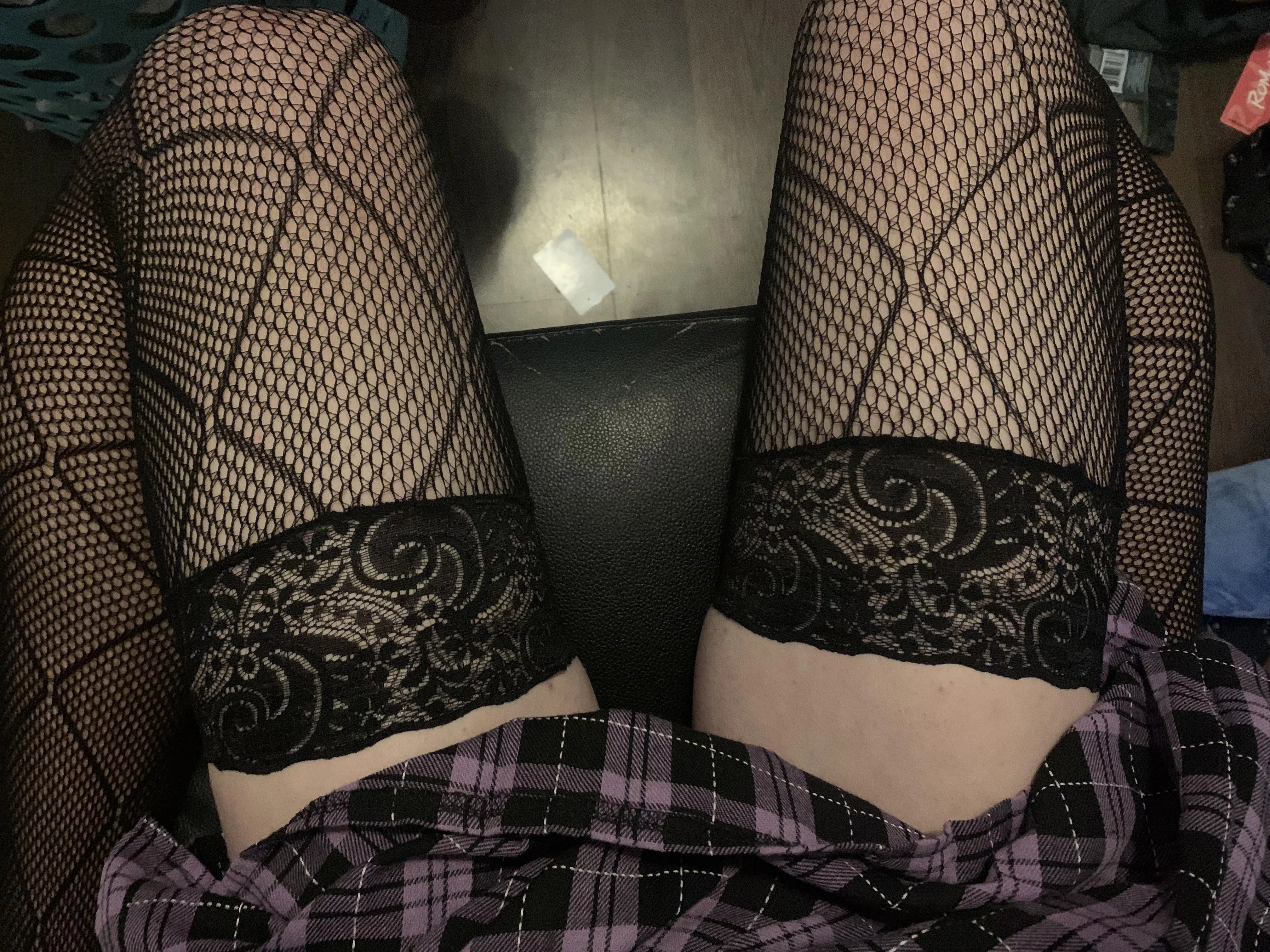 Do you guys like lace fishnet thigh highs?~