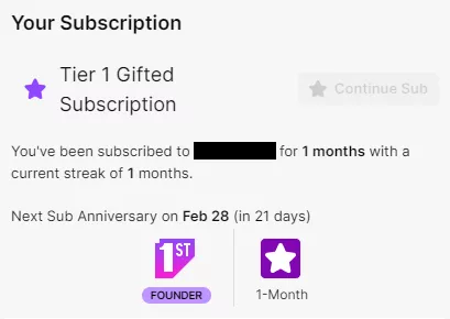 Does this mean I'll be given a Founder's Badge if I continue my subscription after the 1 month gifted sub that someone gave to me or do I need to upgrade to Tier 2?