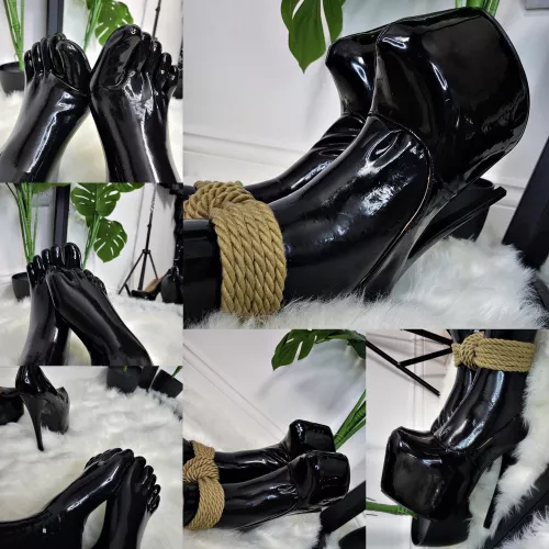 DOLLIE - ANYONE HAVE A FETISH FOR LATEX FEET AND SHINY HEELS (CUTE SIZE 4 UK)