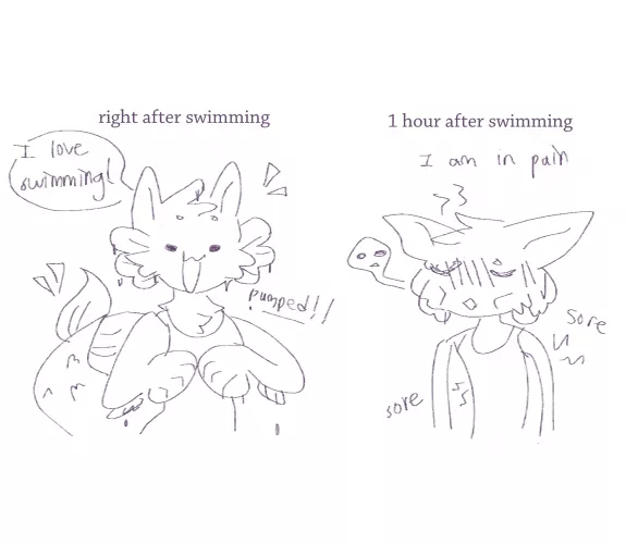 don't forget to stretch after swimming [art by me]