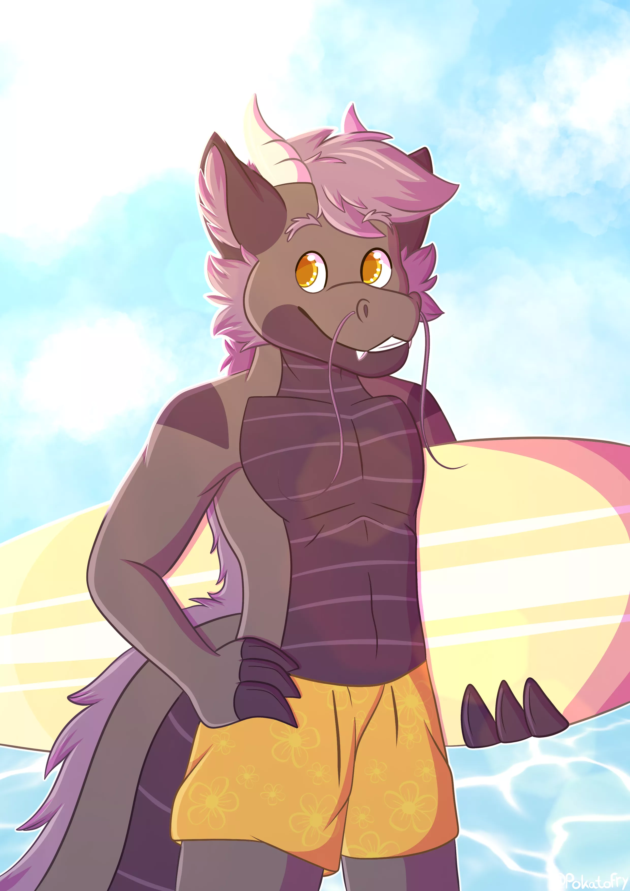 Dragon at the beach! (Art by me, @PokatoFry on Twitter)