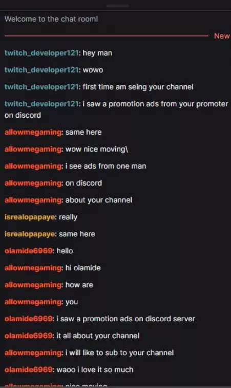 Dude said he could help promote my channel then these are the chats I get after I start streaming. They obviously look like bots and he wants me to invest in some promotion