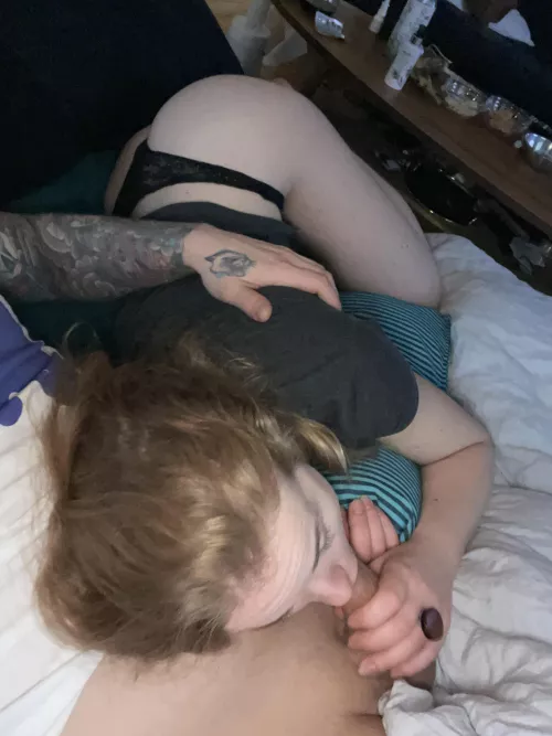 Enjoying a big cock π¦ anyone wants to fill my other holes?