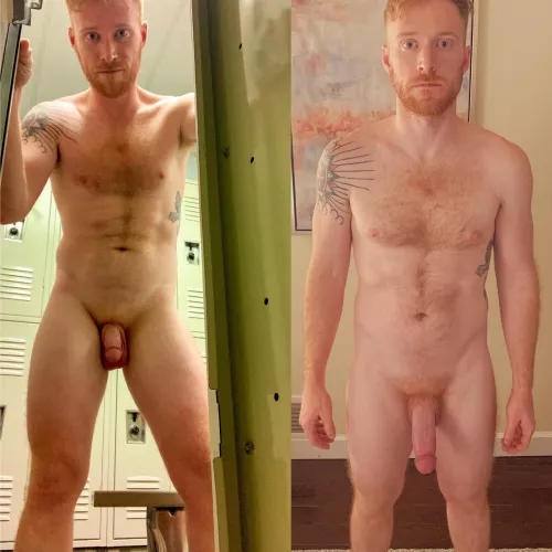Everyone always asks about the locker room, hereโs me soft and at home hard.