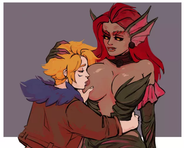 Ezreal sucking a plant milk, Zyra (Kasejia)