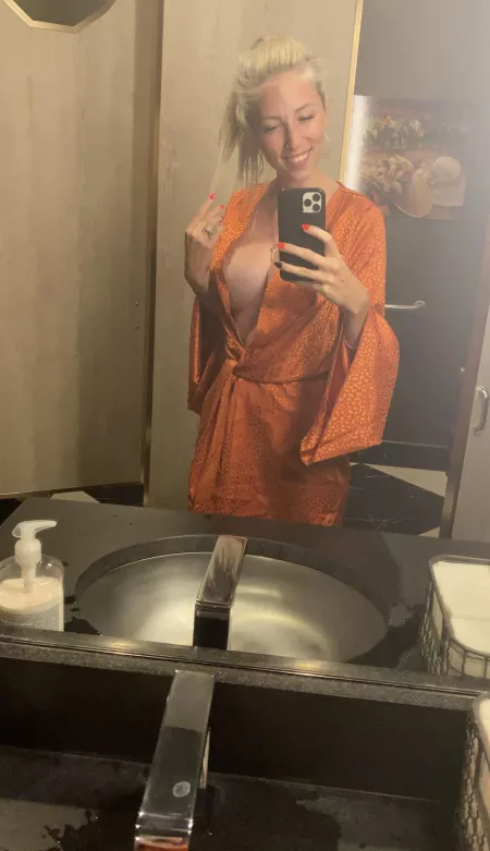 [F] My coworker dared me to go in the bathroom and take off my bra…should I walk through the office like this?😈