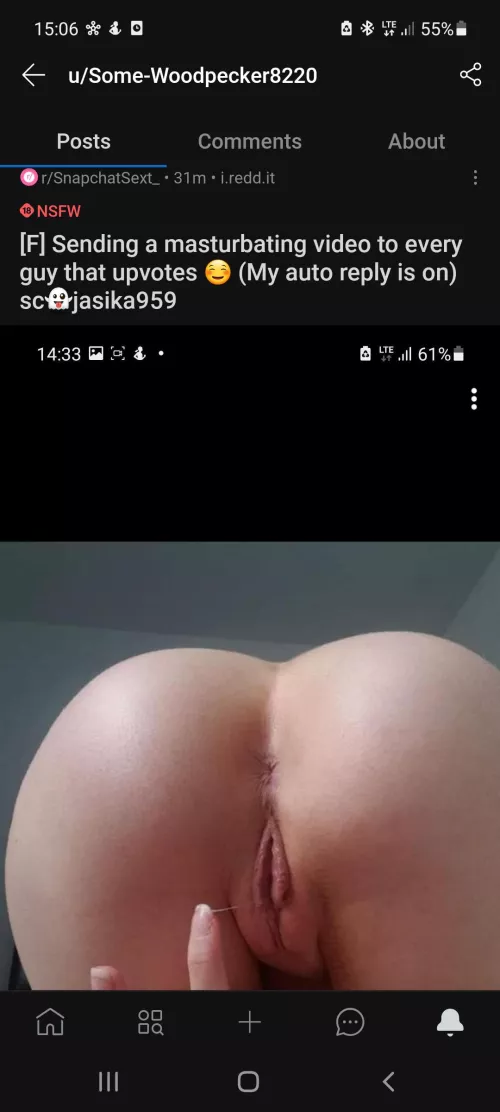 [F] Sending a masturbating video to every guy that upvotes ☺️ (My auto reply is on) sc👻jasika959