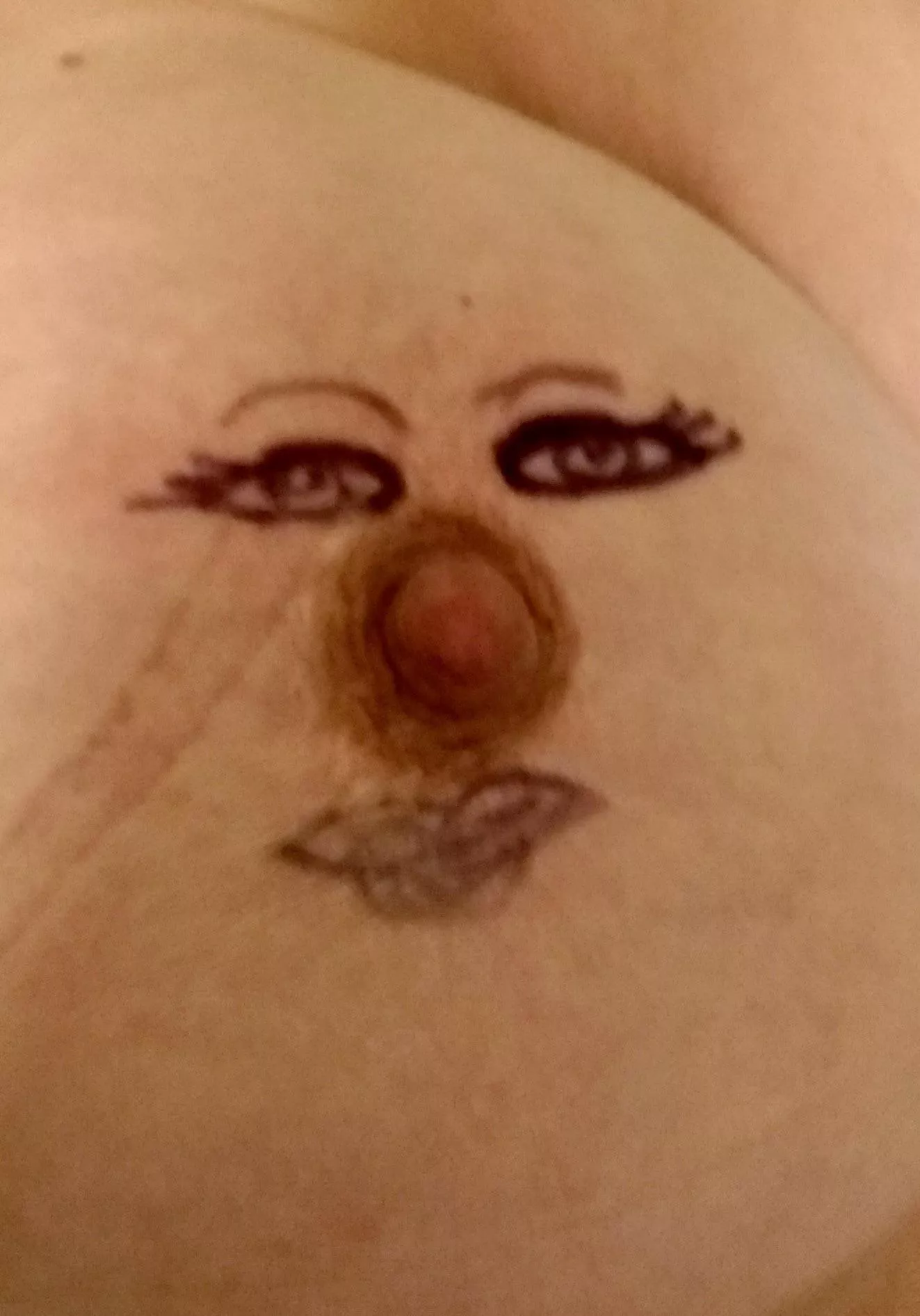 F58, grandmother of seven. Winter storm activity tonight, but I was too distracted by the time I finished the eyes to make the rest look right. -Hubby