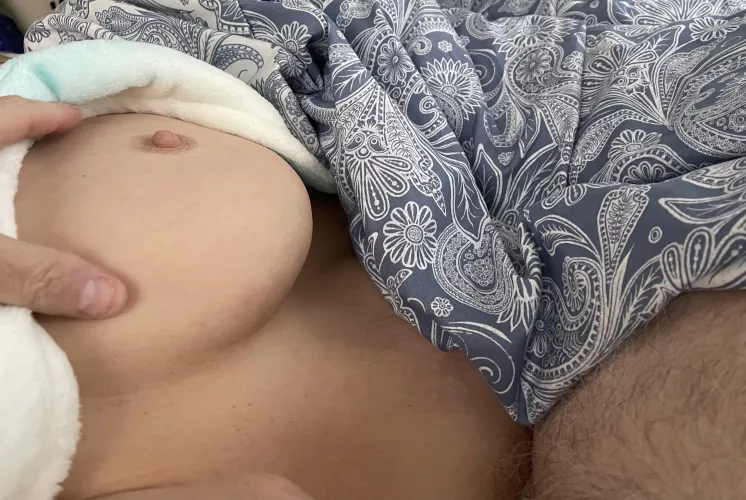 F58, wholesome grandmother of seven asking for cuddles after her bath this morning.