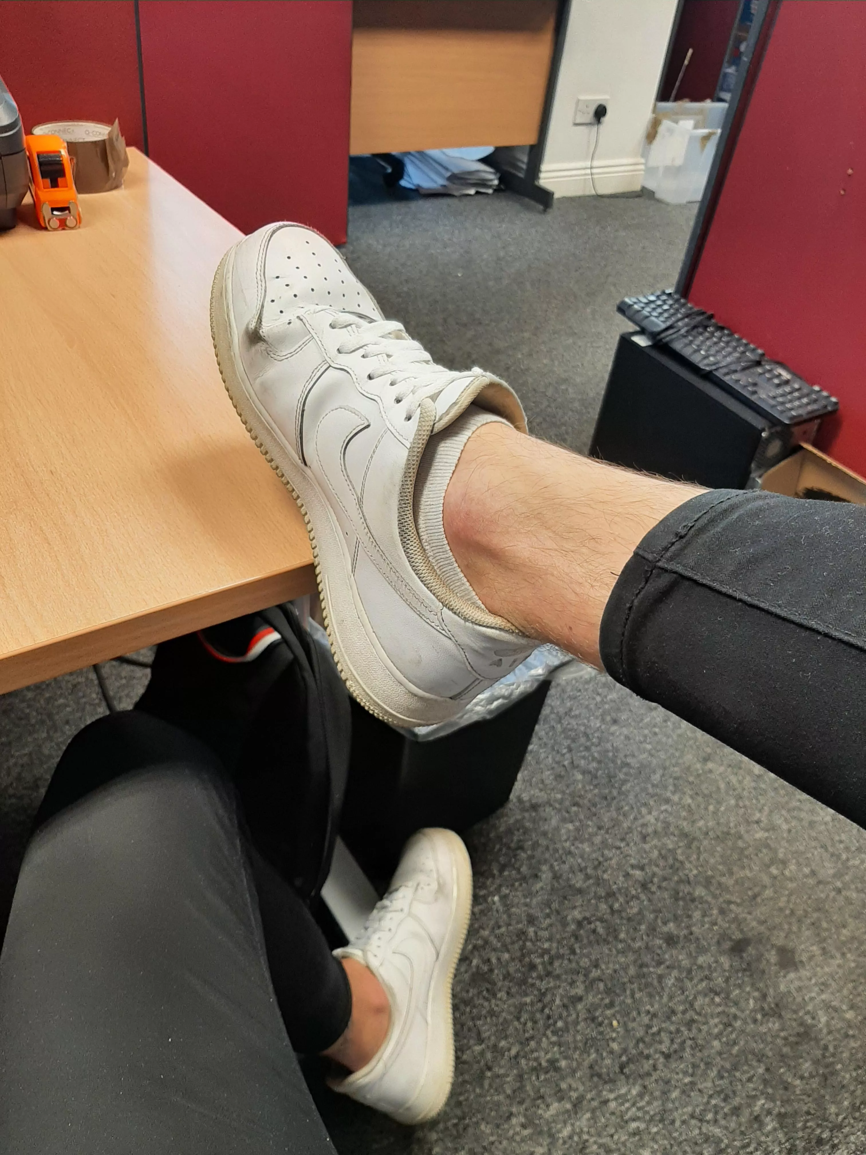 Feet up in work, come sniff it