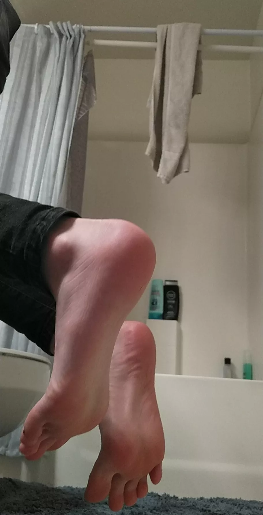 Feet up, tongues out.