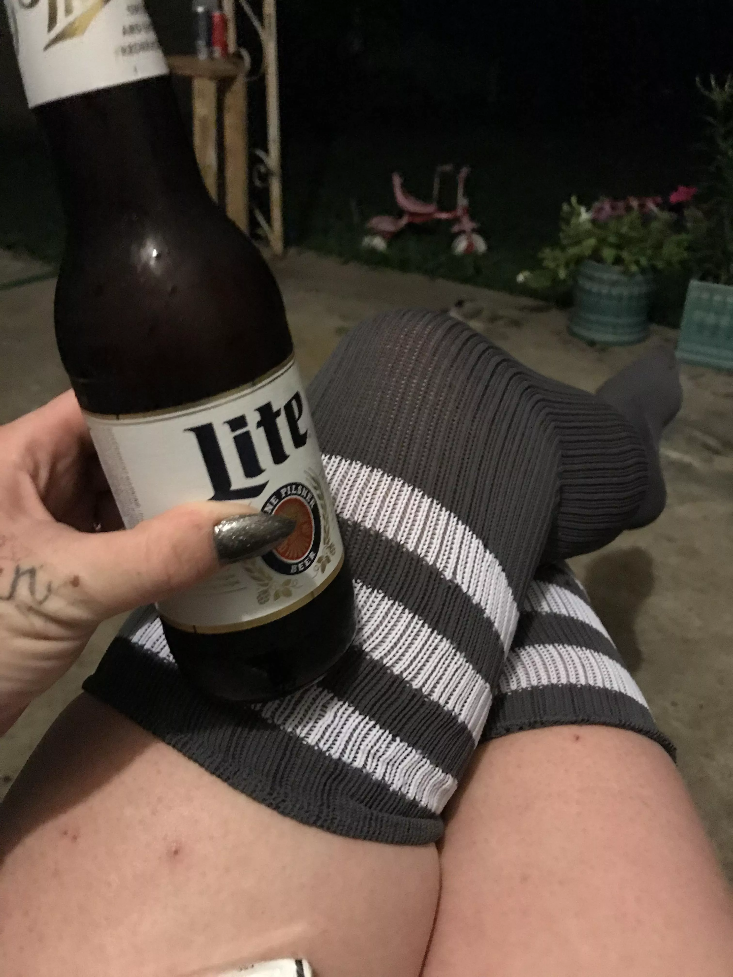 [female] High socks and brewskies…. Noms 😉