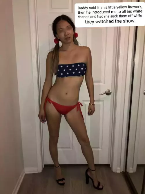 Filthy Gook whore loves the USA and white men. Asked to be captioned and shared. Tell her what you think of her chinky body.