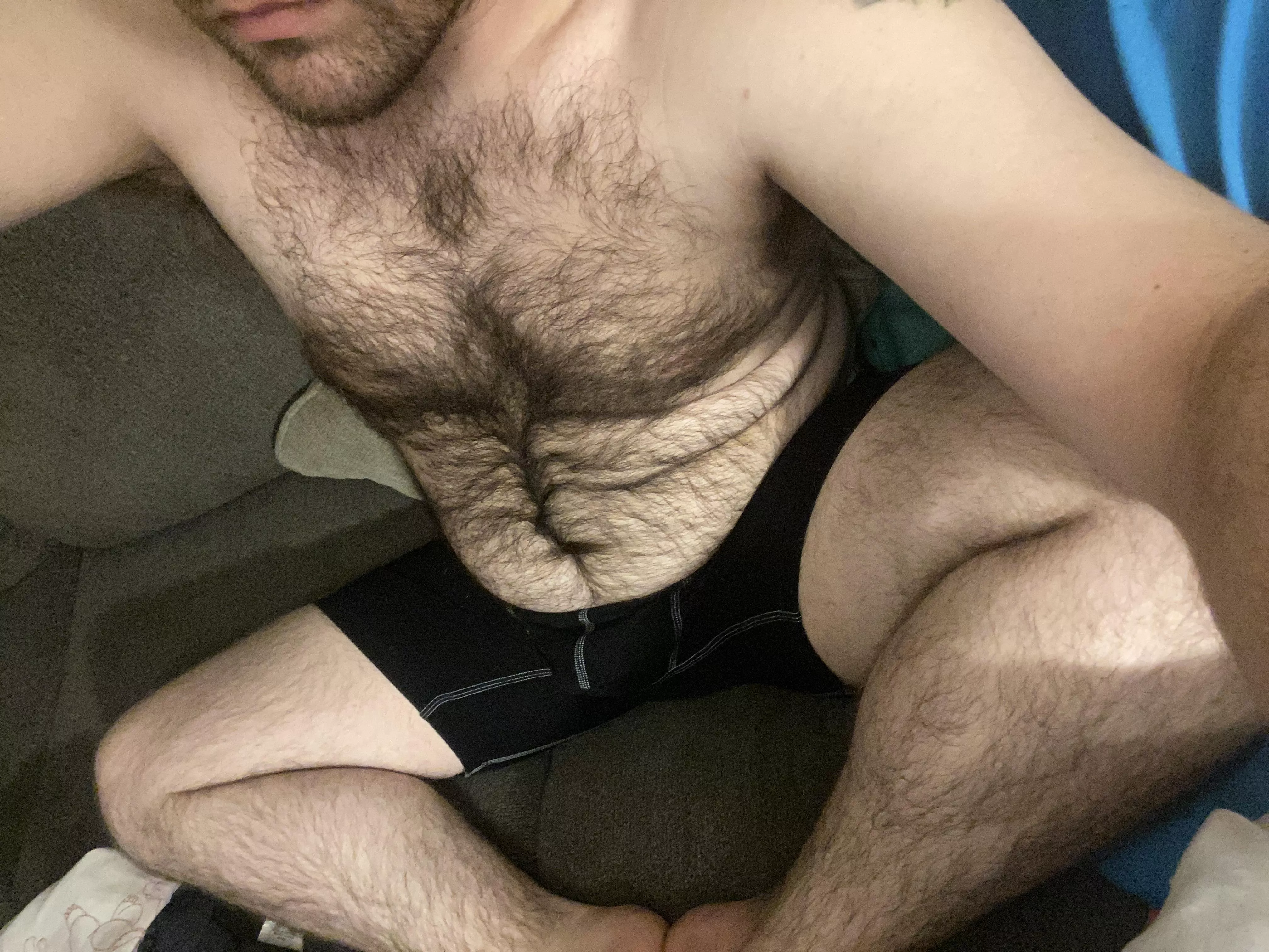 Finally home. Shirt and pants off. Wonder how long til the undies come off. 💕