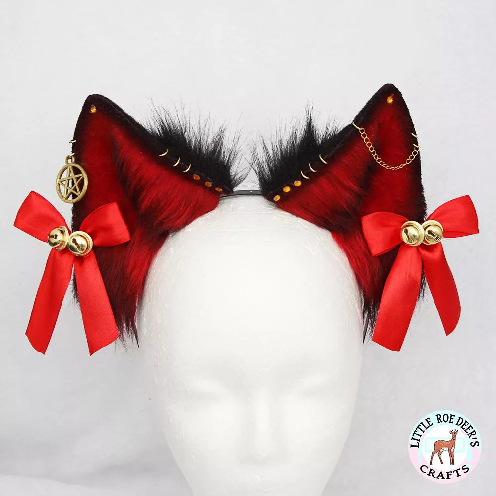 Finished custom ears UwU I love black & red combination (ears by me)