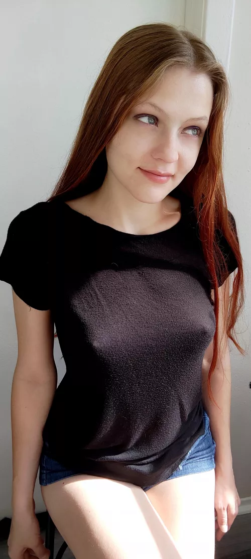 First day back to school. Going braless to make a good impression.