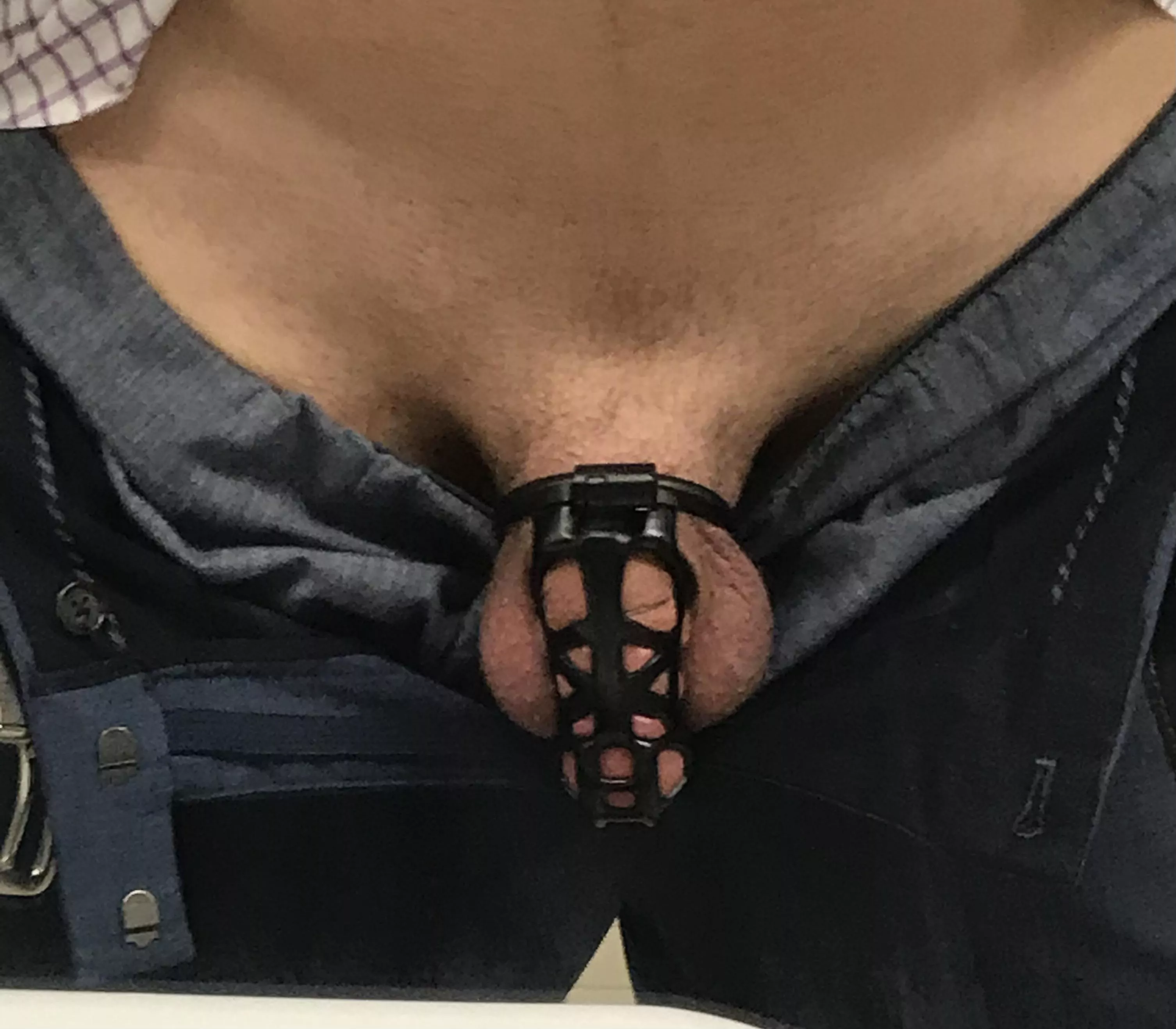 First day wearing a chastity cage!!! I am so excited! As you can see 😉