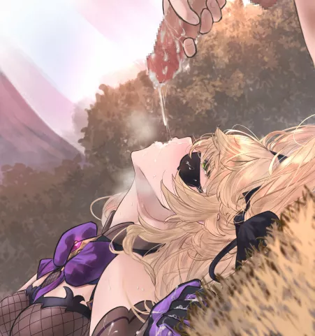 Fischl getting a surprise while relaxing.