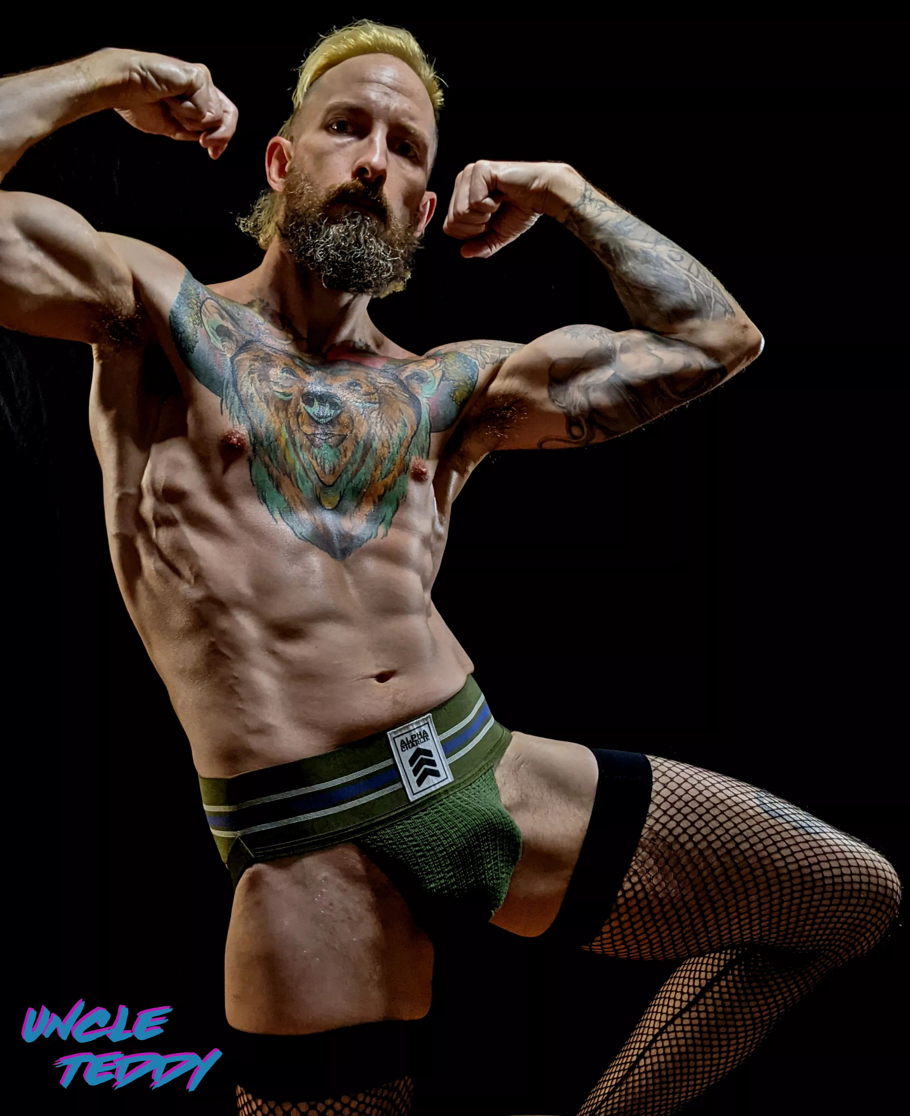 Flexing looks tougher in fishnets. Flexing looks tougher in fishnets.