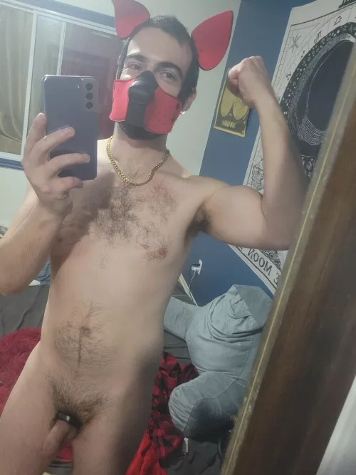 Flexing pup nude!