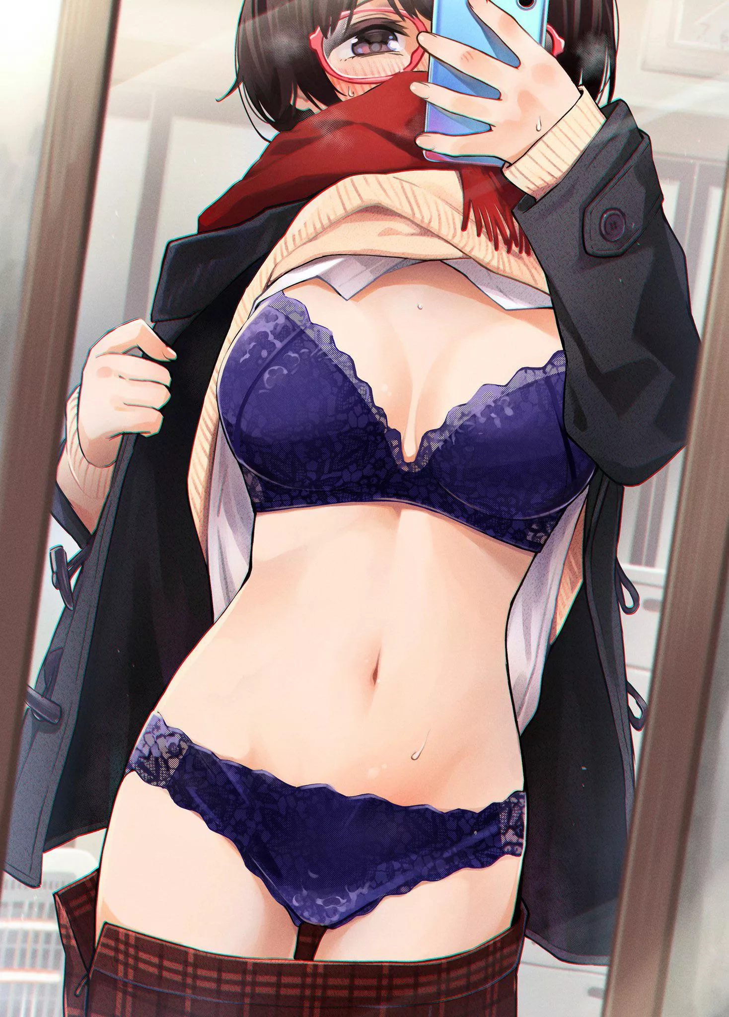 flustered mirror selfie