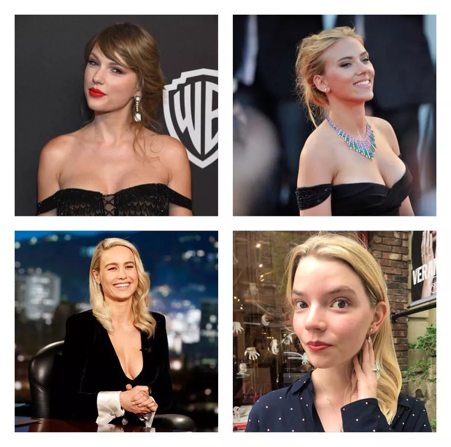 Four absolutely stunning blondes: Taylor Swift, Scarlett Johansson, Brie Larson and Anya Taylor-Joy Four absolutely stunning blondes: Taylor Swift, Scarlett Johansson, Brie Larson and Anya Taylor-Joy