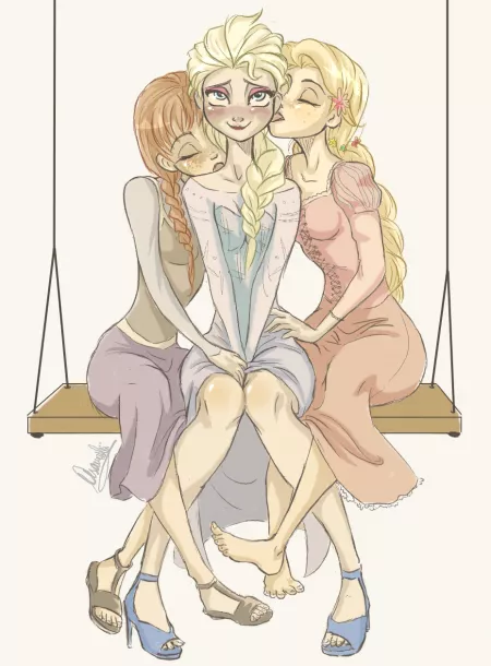 Frozen, Tangled Kisses [Elsa, Anna, Rapunzel] (asameshii)