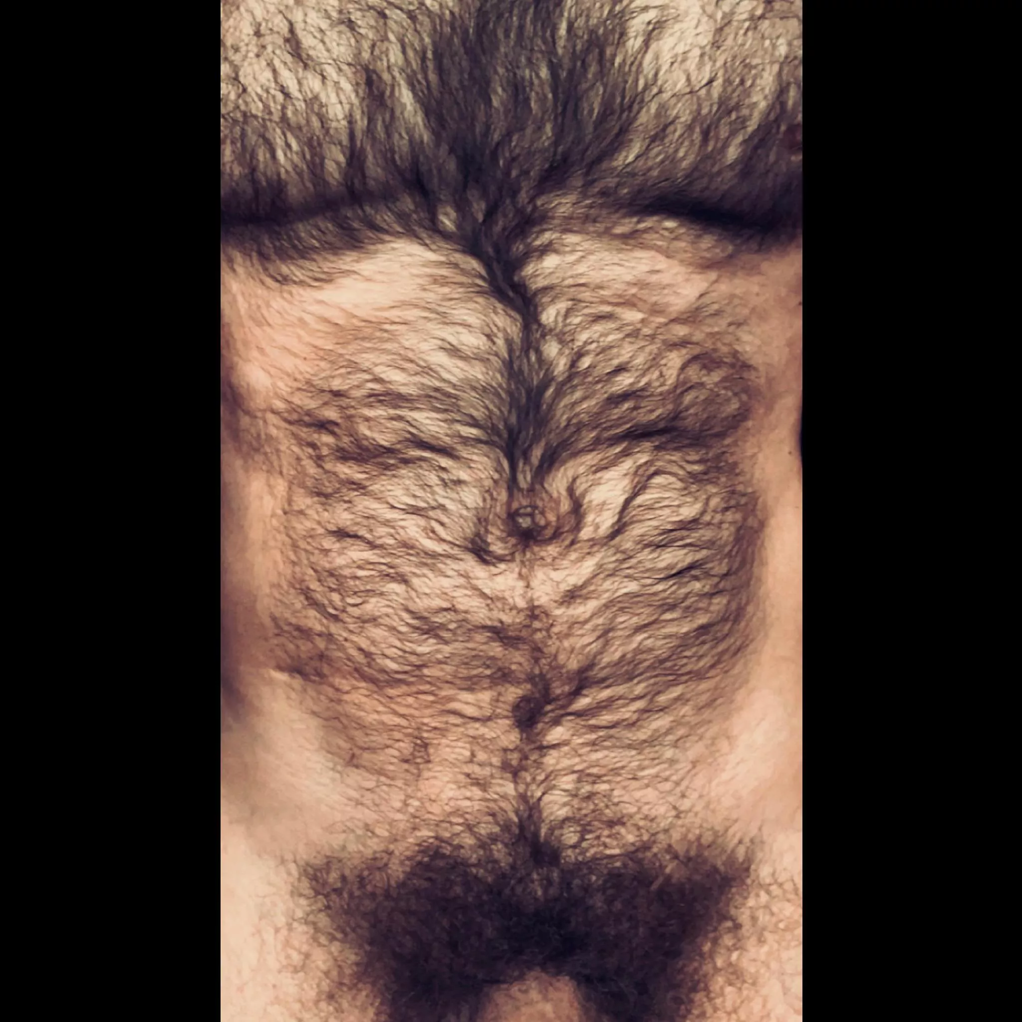 Full bush & a big ol' dick.