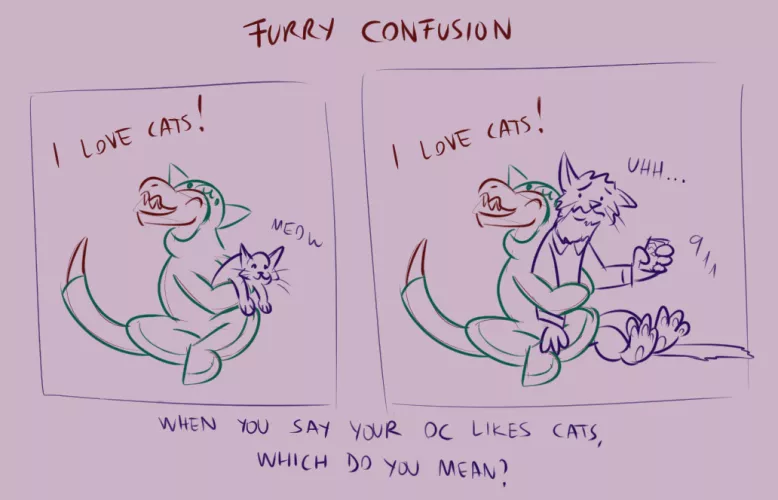 Furry confusion 🐈💜; I've seen some furry OC sheets say they like cats and I wonder... what they meant 0.0