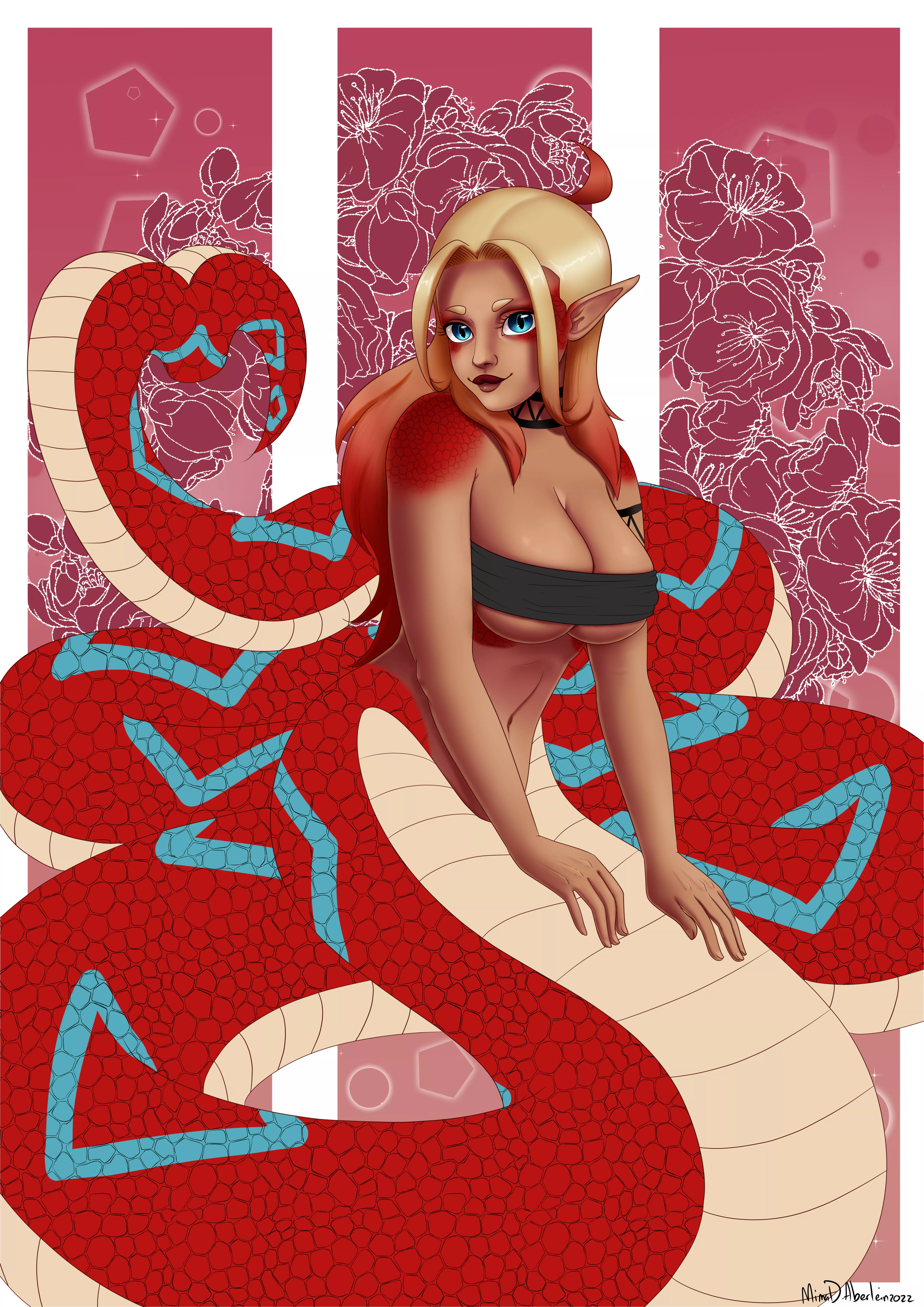 Further WIP of my Lamia OC, Selena! [Regular commissions closed, patreon commissions open] [art by me]
