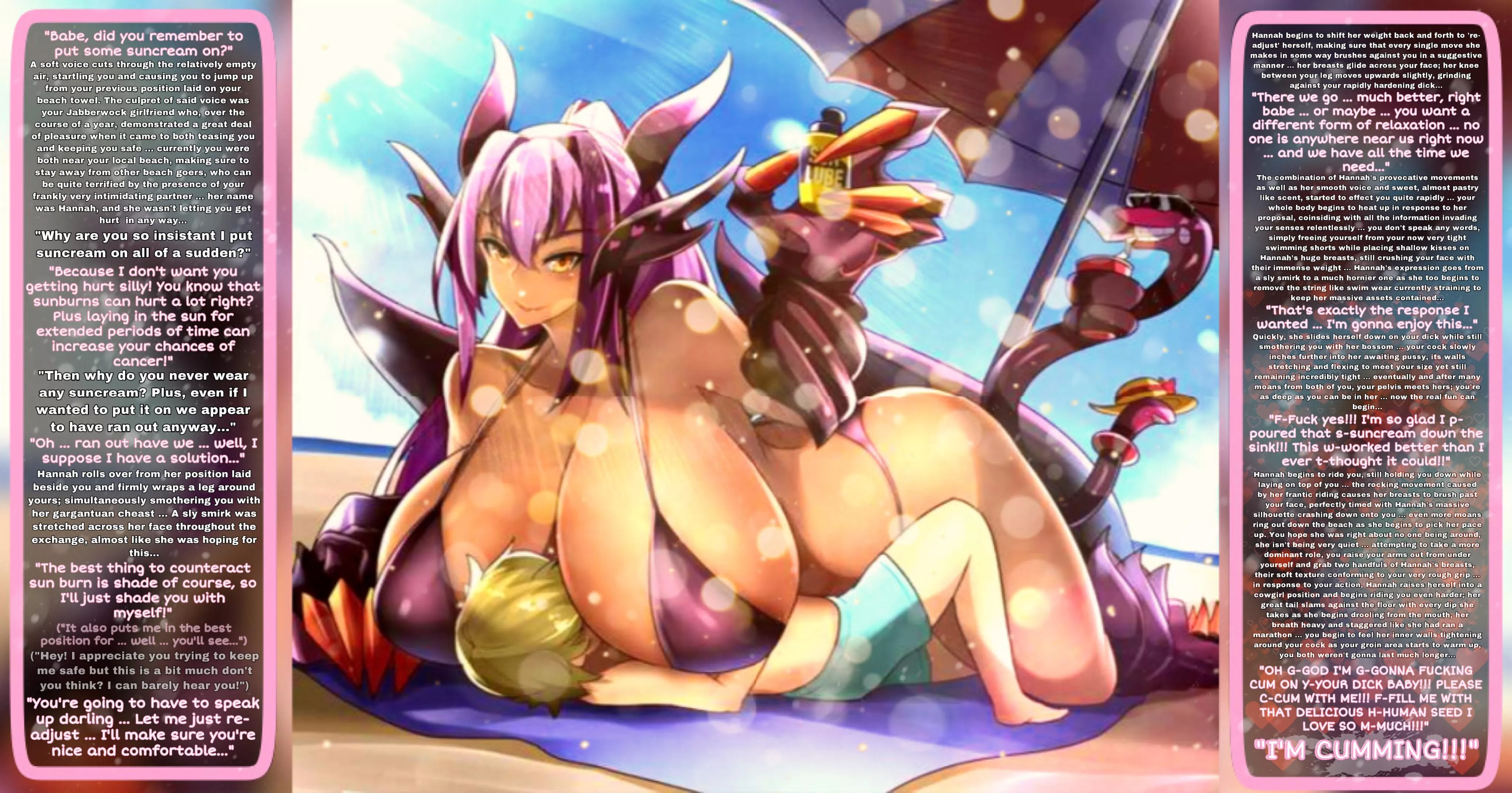 [FxM] All out of suncream ... [Artist: altronage] [Caption: the-red-imposter] [Requested by u/DistinctAstronomer27] [Monstergirl] [Jabberwock] [Beach] [Creampie] [Gentle femdom] [teasing] [Outdoor sex] [Kinda wholesome] [I hope no one is around...]