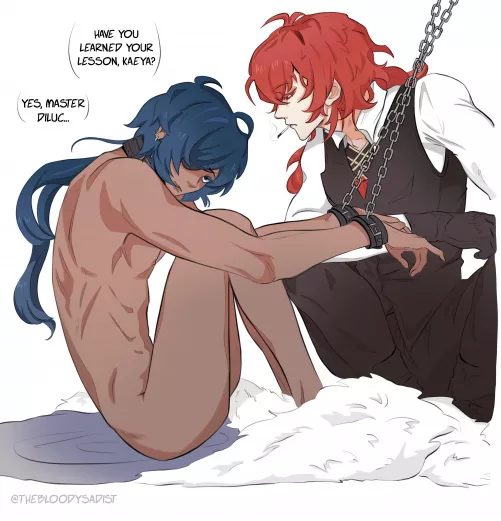 [Genshin Impact] Out here putting the Master in Diluc ⛓(original art 🖤 You can find me on Twitter @thebloodysadist) Happy new year!