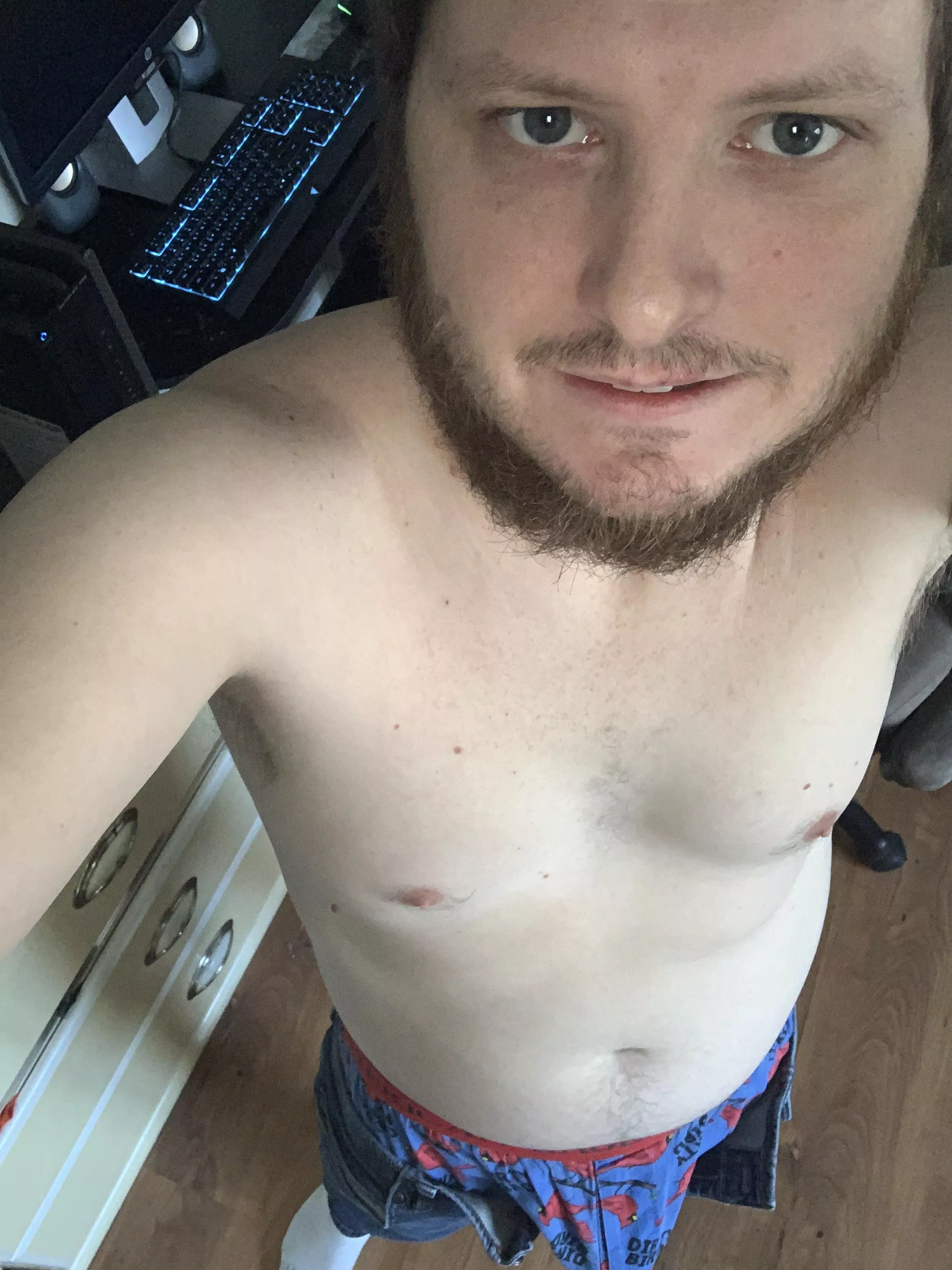 Get under the desk and suck my cock while I work.