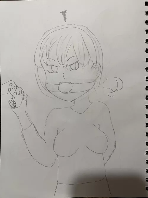 Getting a little too angry while gaming so had to gag herself (Art by me)
