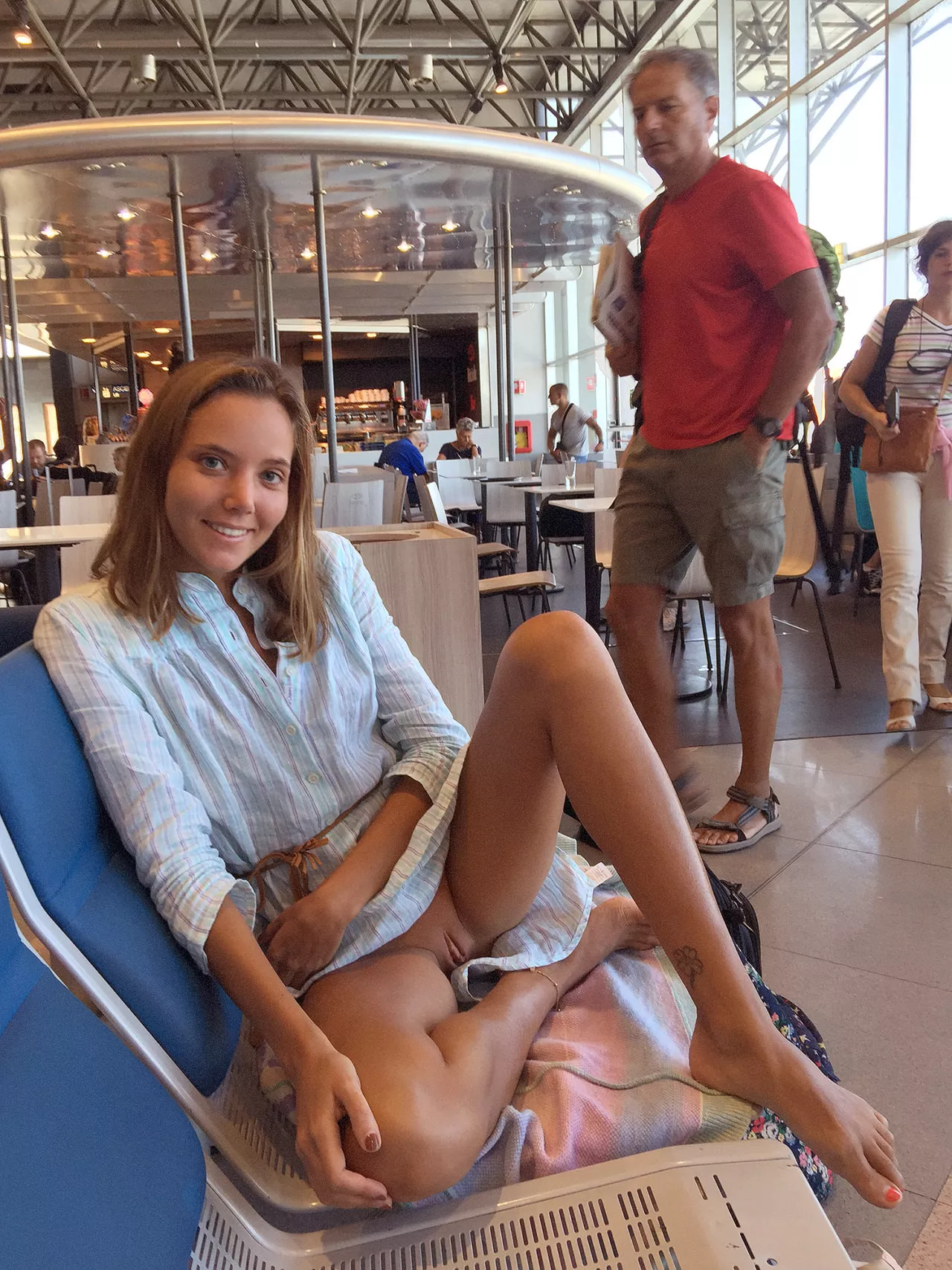 Getting comfy at the airport Getting comfy at the airport