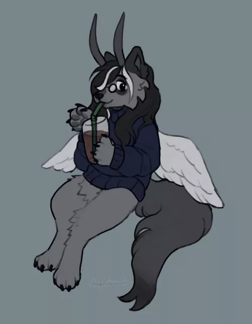 gift for my bestie!! chocky milk wolf :3 🐺🥛🍫🌿✨ (art by me, crescentdragonclaws)