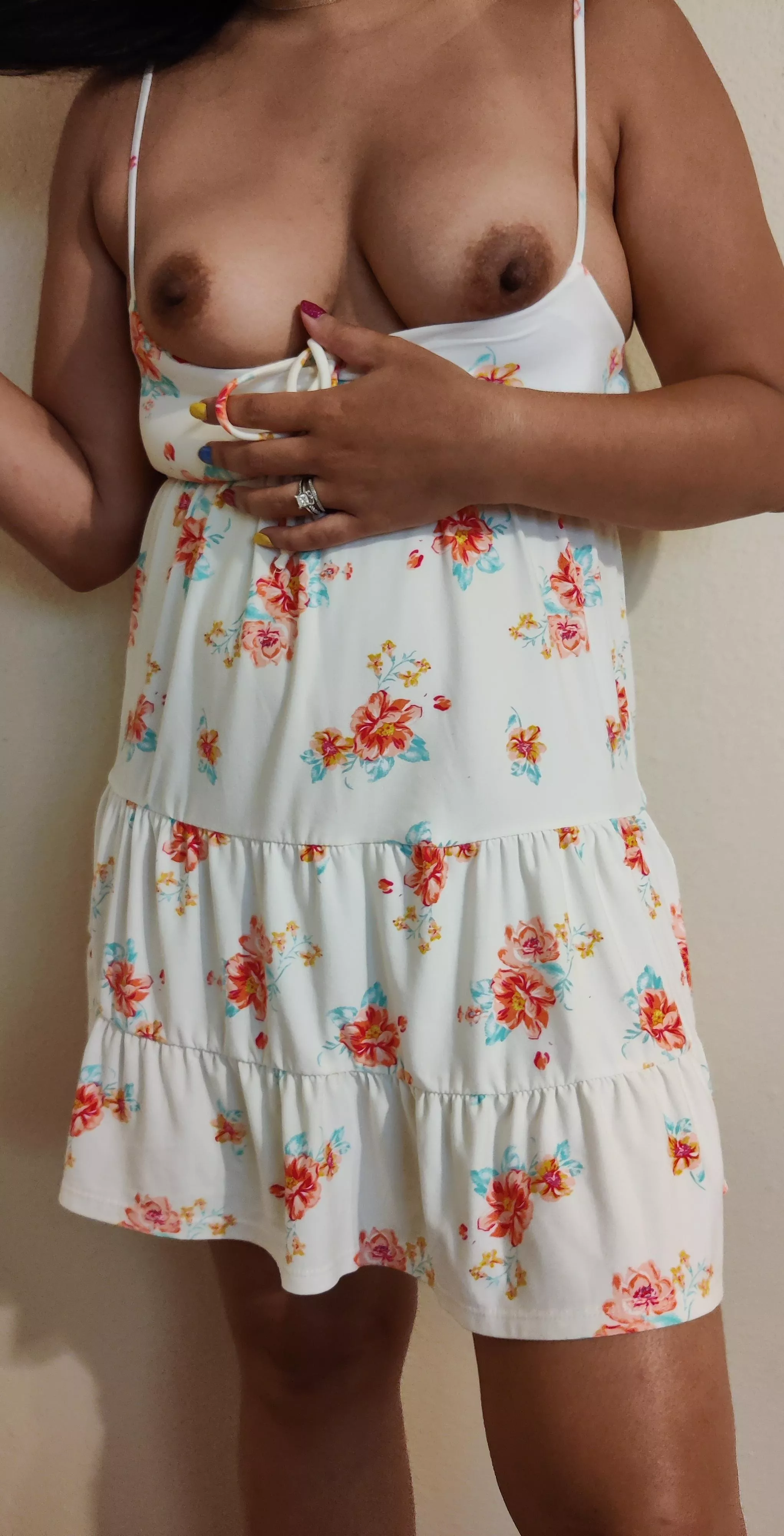 Going shopping, no bra or panties....