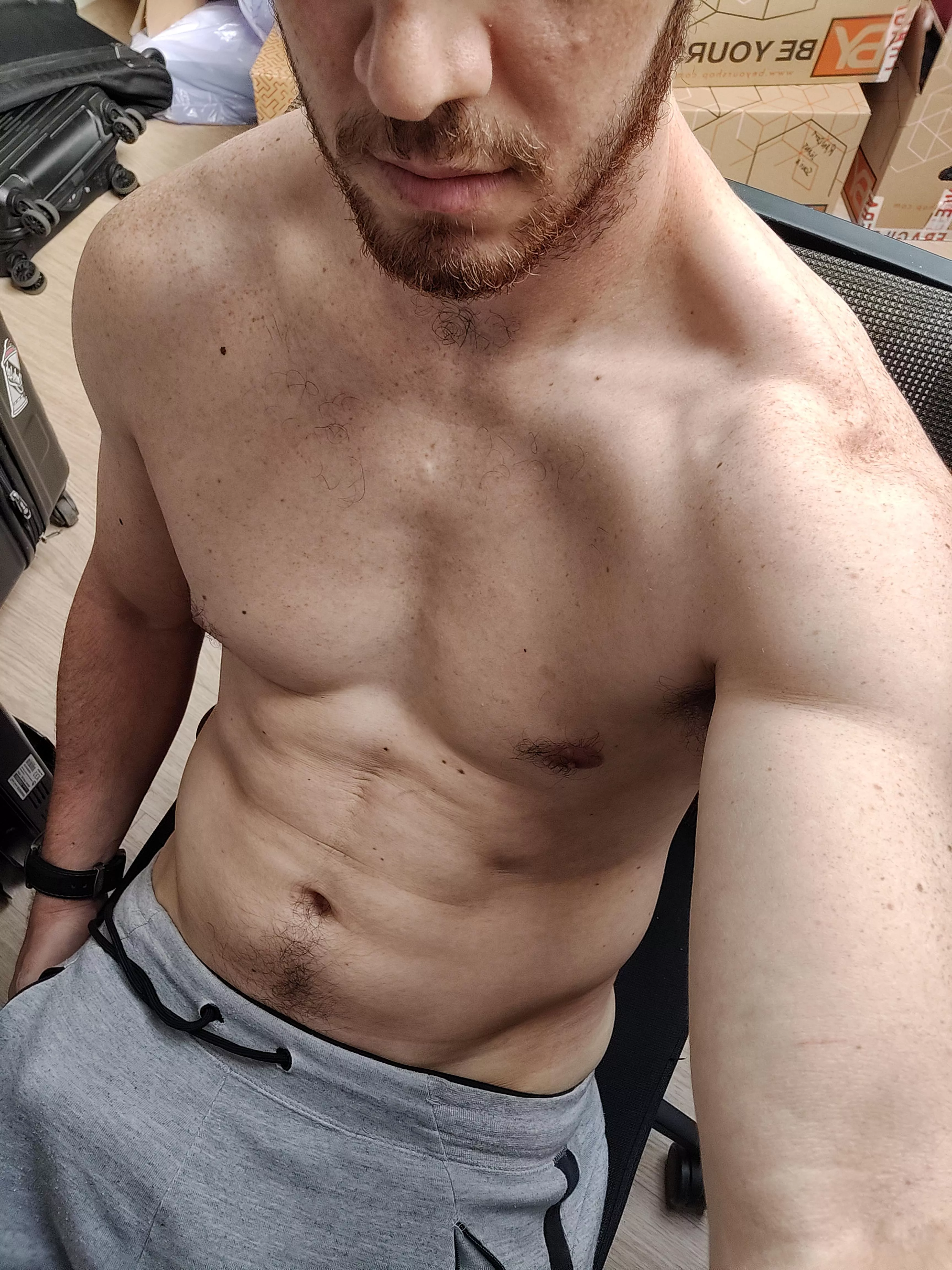 Grey sweats...important to stay comfortable on humpday Grey sweats...important to stay comfortable on humpday