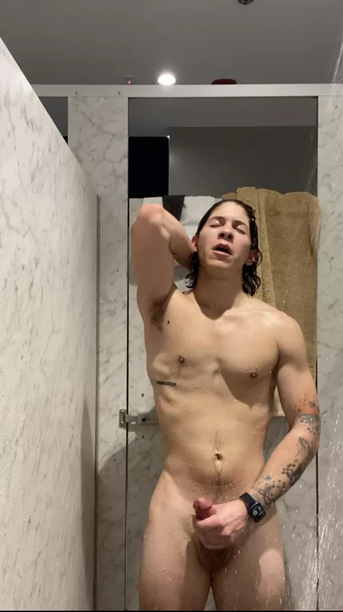 Gym showers 😍😍 I could see the guy’s shadow next to me. He was flopping his dick around. Got me hard.