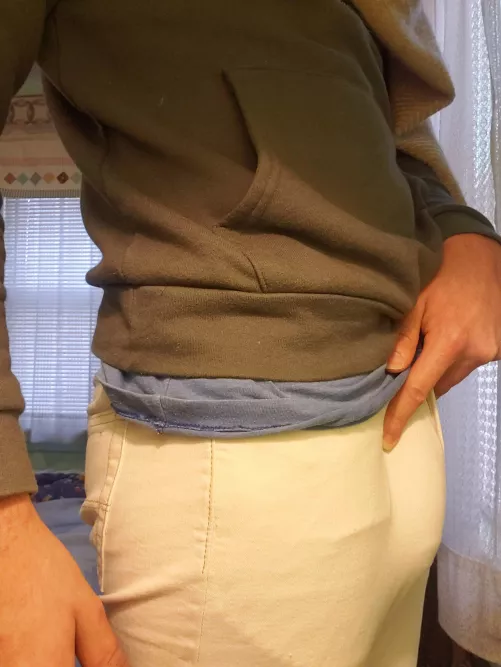 Half chubbed in white pants