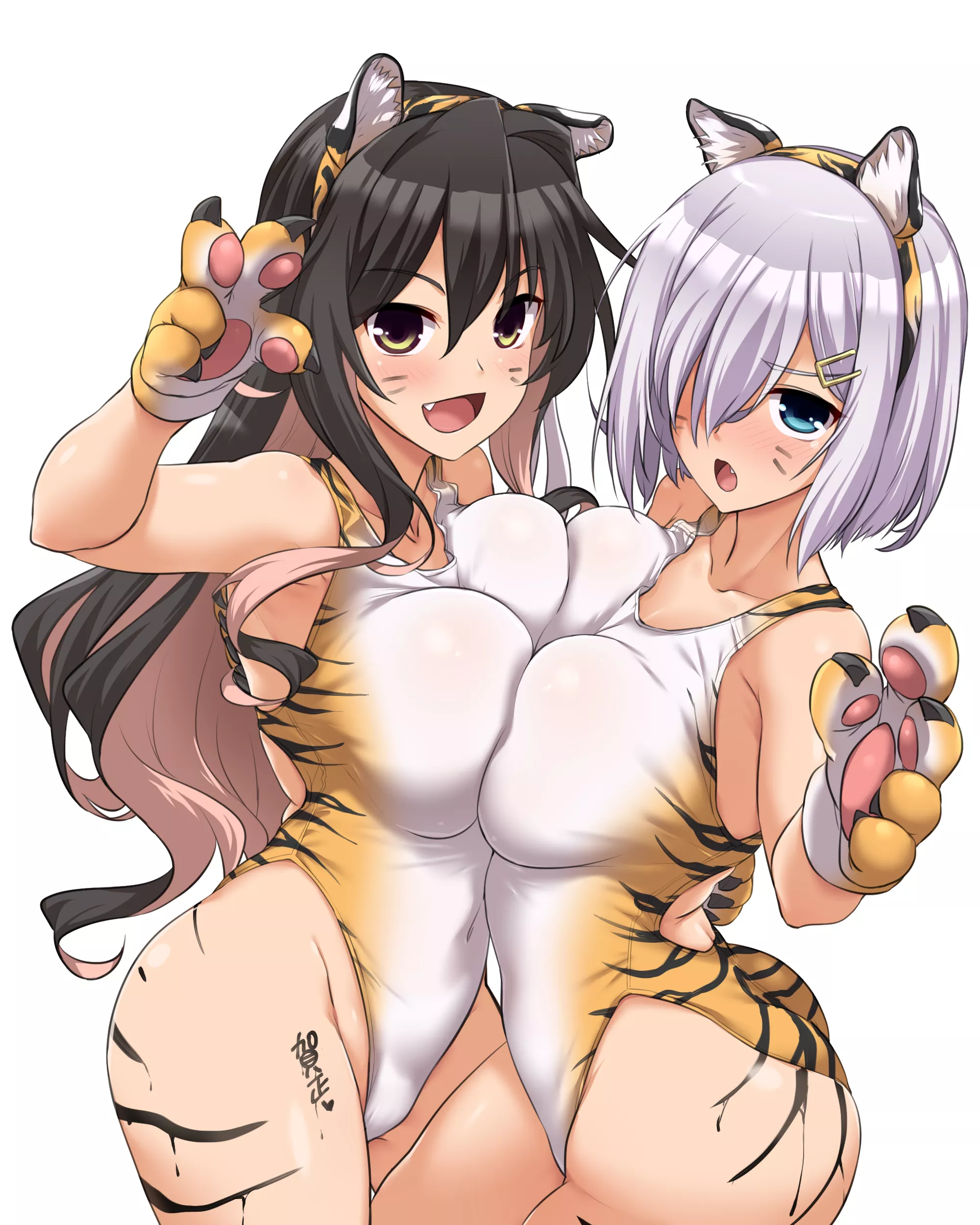 Hamakaze And Naganami Tigers In Swimsuits (Yoshi Tama) [Kantai Collection]