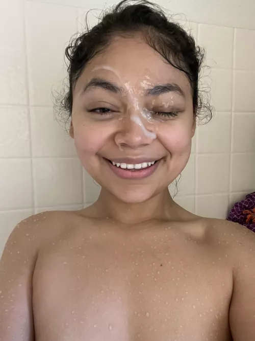 Happily surprised in the shower with a facial