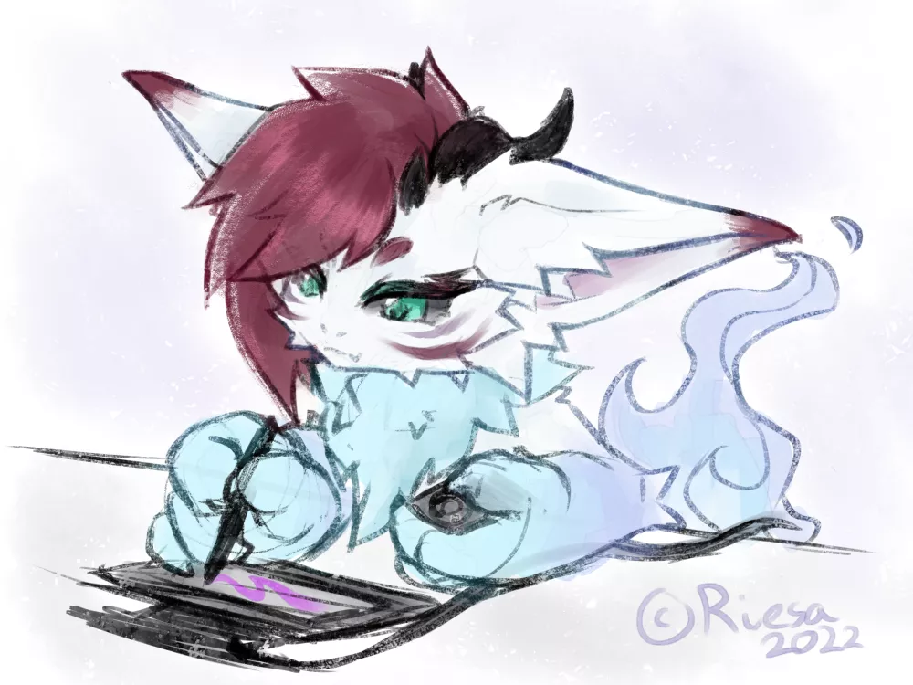 Haven't drawn anything in few weeks, doodled my sona yesterday. Stupidly happy with how he turned out, even though this is just a warm-up doodle! Glad to be back~