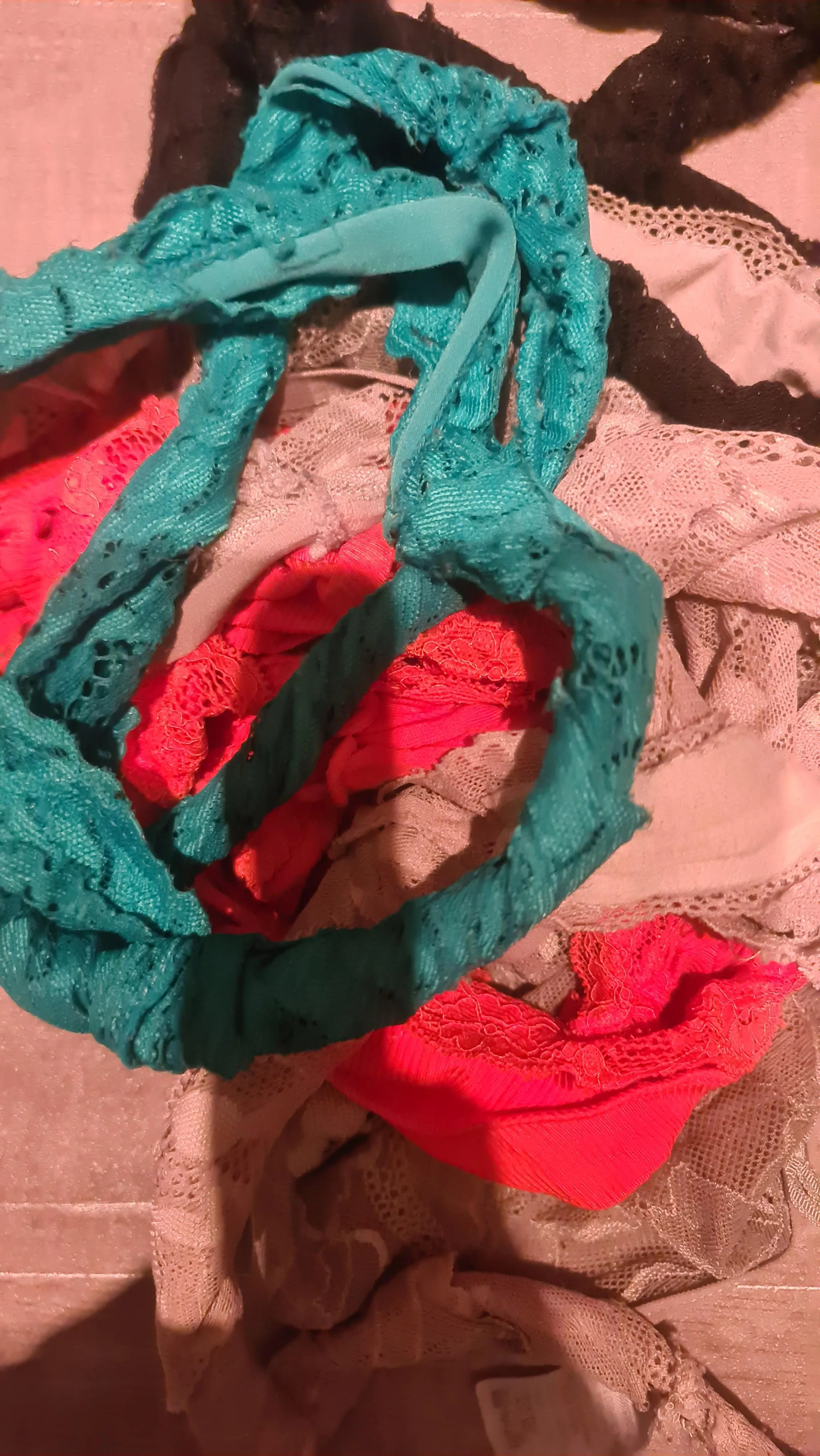 Having fun with all of my gf's dirty panties Having fun with all of my gf's dirty panties